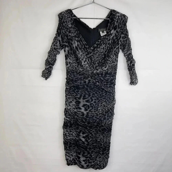 Tadashi Shoji Leopard Print Mesh Ruched Dress - Picture 1 of 10